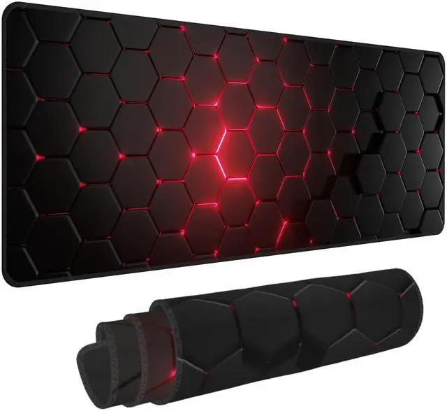 Main image of Red Honeycomb Mouse Pad,XL 31.5"x11.8" Big Gaming Mousepad,Geometric Hexagon Large Extended Mouse Mat,Non-Slip Rubber Base Waterproof with Stitched Edges for Gaming Office Home