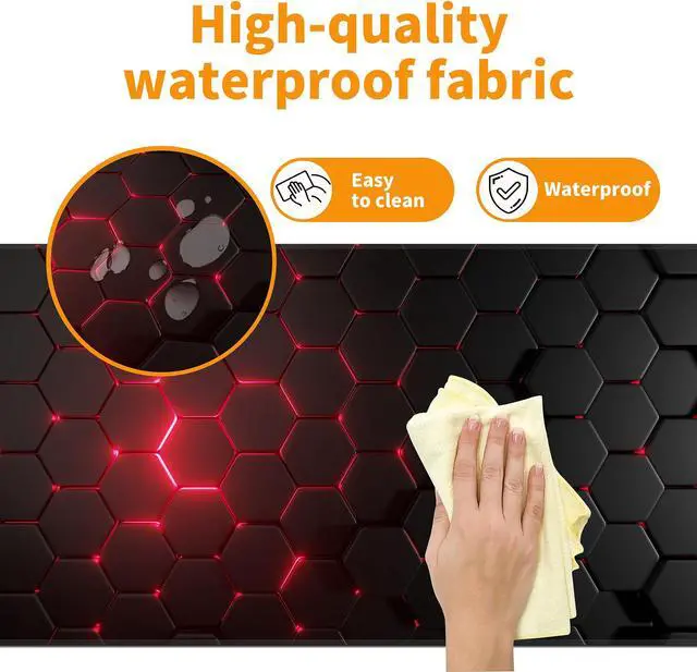 Alt view image 4 of 7 - Red Honeycomb Mouse Pad,XL 31.5"x11.8" Big Gaming Mousepad,Geometric Hexagon Large Extended Mouse Mat,Non-Slip Rubber Base Waterproof with Stitched Edges for Gaming Office Home