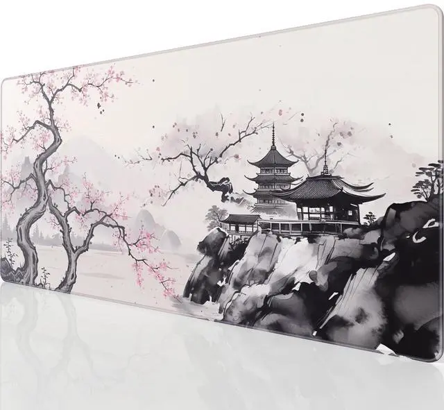 Main image of Large Gaming Mouse Pad Desk Mat, Superior Micro-Weave Cloth, Non-Slip Rubber Base, Stitched Edges, Water-Resistant, for Gamer, Office & Home, 31.5 x 15.7 Inch, Zen Sakura