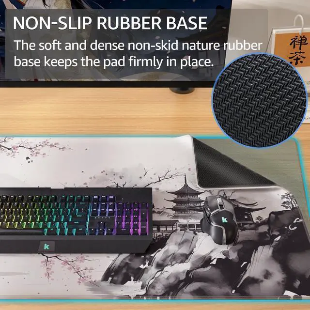 Alt view image 3 of 6 - Large Gaming Mouse Pad Desk Mat, Superior Micro-Weave Cloth, Non-Slip Rubber Base, Stitched Edges, Water-Resistant, for Gamer, Office & Home, 31.5 x 15.7 Inch, Zen Sakura