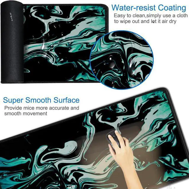 Alt view image 3 of 7 - Large Mouse Pad, 31.5x15.7 inch Large Extended Computer Keyboard Mouse Mat, Water Resist Non-Slip Mousepad Rubber Base Long XXL Desk Mouse Pad for Gaming, Office & Home, Marble Cyan