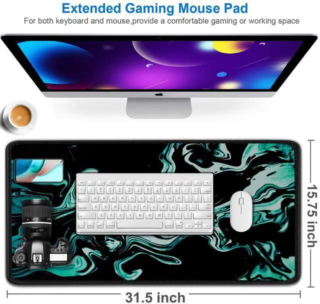 Alt view image 2 of 7 - Large Mouse Pad, 31.5x15.7 inch Large Extended Computer Keyboard Mouse Mat, Water Resist Non-Slip Mousepad Rubber Base Long XXL Desk Mouse Pad for Gaming, Office & Home, Marble Cyan