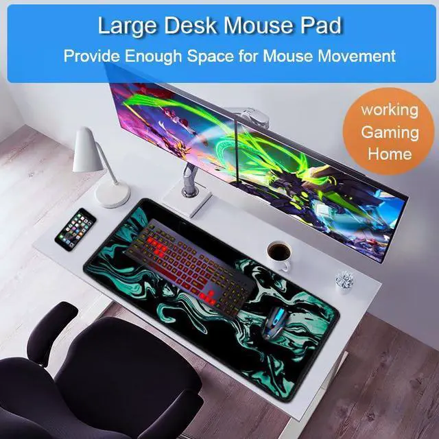 Alt view image 6 of 7 - Large Mouse Pad, 31.5x15.7 inch Large Extended Computer Keyboard Mouse Mat, Water Resist Non-Slip Mousepad Rubber Base Long XXL Desk Mouse Pad for Gaming, Office & Home, Marble Cyan