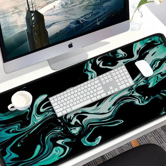 Alt view image 7 of 7 - Large Mouse Pad, 31.5x15.7 inch Large Extended Computer Keyboard Mouse Mat, Water Resist Non-Slip Mousepad Rubber Base Long XXL Desk Mouse Pad for Gaming, Office & Home, Marble Cyan