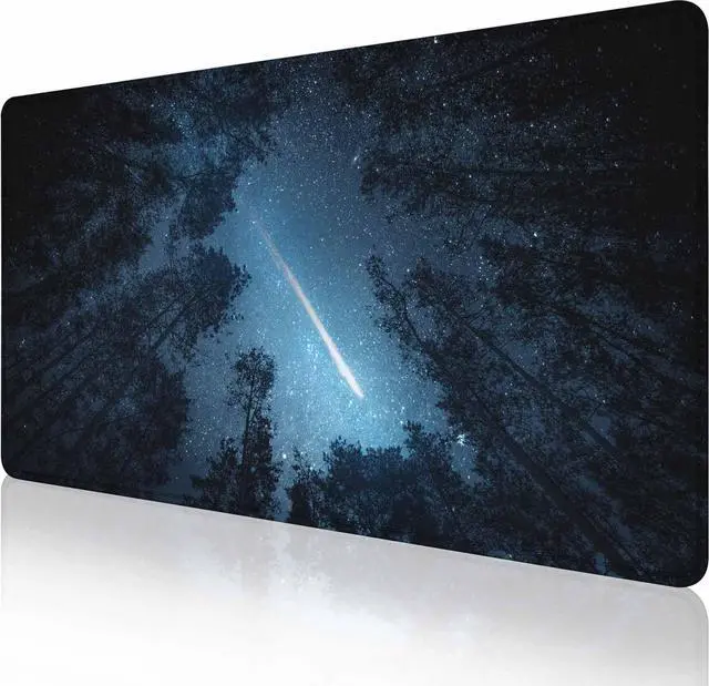 Main image of Large Extended Gaming Mouse Pad with Stitched Edges, Non-Slip Rubber Base Mouse Pad for Office, Computer, Keyboard, Laptop and Home Desk Pad 35.4X15.7 Inch Blue Sky Forest Night