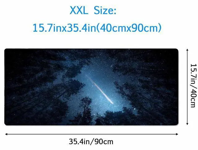 Alt view image 3 of 7 - Large Extended Gaming Mouse Pad with Stitched Edges, Non-Slip Rubber Base Mouse Pad for Office, Computer, Keyboard, Laptop and Home Desk Pad 35.4X15.7 Inch Blue Sky Forest Night