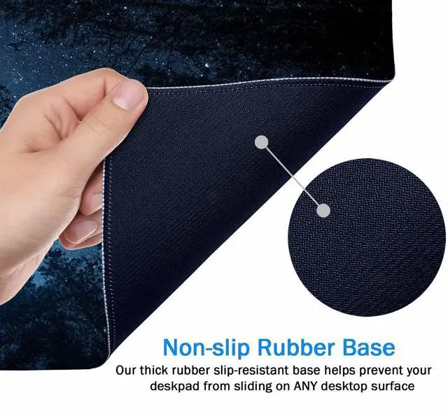 Alt view image 4 of 7 - Large Extended Gaming Mouse Pad with Stitched Edges, Non-Slip Rubber Base Mouse Pad for Office, Computer, Keyboard, Laptop and Home Desk Pad 35.4X15.7 Inch Blue Sky Forest Night