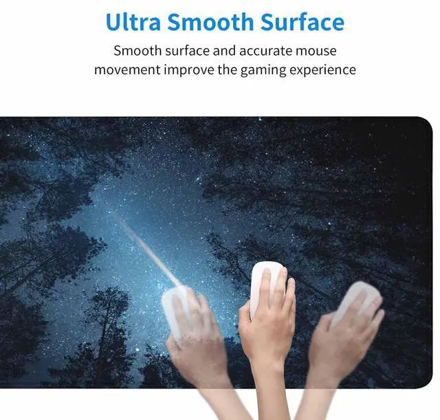 Alt view image 5 of 7 - Large Extended Gaming Mouse Pad with Stitched Edges, Non-Slip Rubber Base Mouse Pad for Office, Computer, Keyboard, Laptop and Home Desk Pad 35.4X15.7 Inch Blue Sky Forest Night