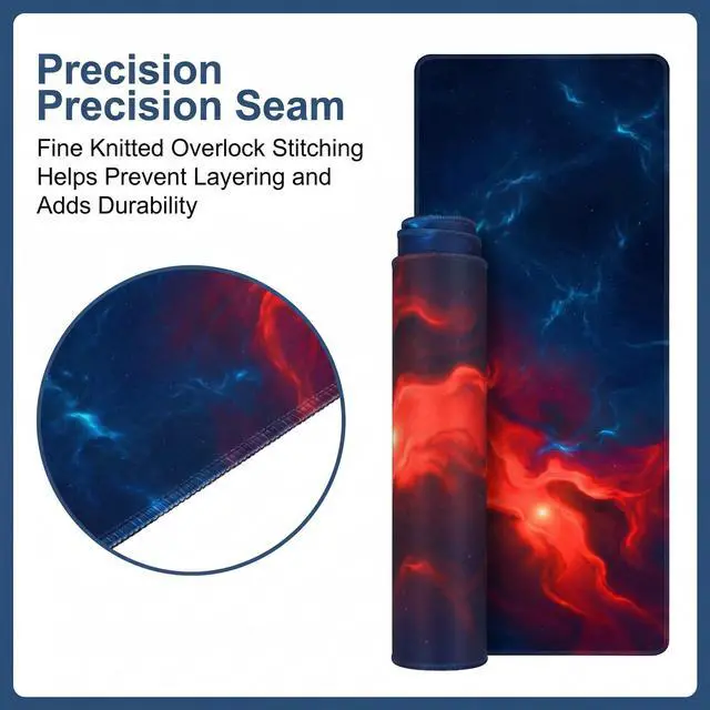 Alt view image 3 of 7 - Large Desk Mat, 31.5 x 11.8 inch Blue Red Pattern Mouse Pad, Non-Slip Rubber Base and Stitched Edges Mousepad, Waterproof Desk Pad, 3mm Thick Extended Keyboard Pads for Gaming Office Home