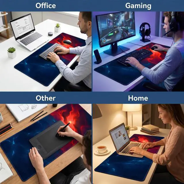 Alt view image 7 of 7 - Large Desk Mat, 31.5 x 11.8 inch Blue Red Pattern Mouse Pad, Non-Slip Rubber Base and Stitched Edges Mousepad, Waterproof Desk Pad, 3mm Thick Extended Keyboard Pads for Gaming Office Home