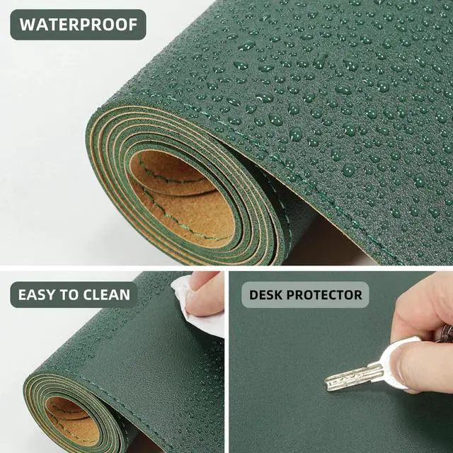 Alt view image 3 of 5 - Cork Desk Mat 35.4" x 17", Dual-Sided Natural Cork & PU Leather Desk Pad, Non-Slip Waterproof Large Mouse Pad for Office, Home & Gaming (Dark Green)