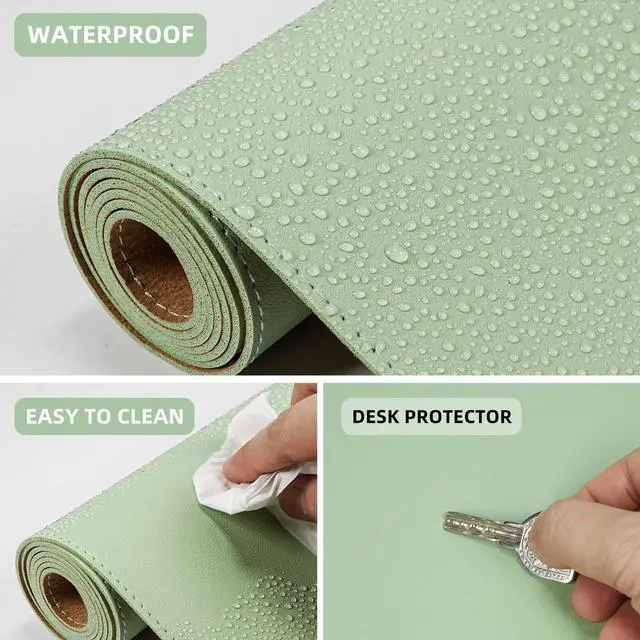 Alt view image 2 of 5 - Cork Desk Mat 35.4" x 17", Dual-Sided Natural Cork & PU Leather Desk Pad, Non-Slip Waterproof Large Mouse Pad for Office, Home & Gaming (Light Green)