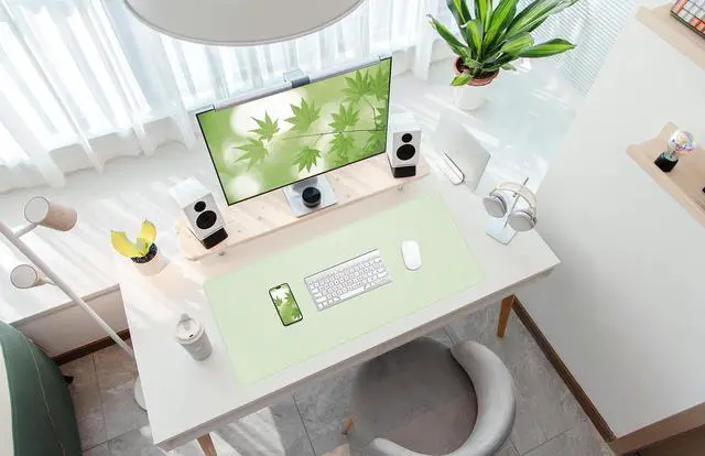 Alt view image 5 of 5 - Cork Desk Mat 35.4" x 17", Dual-Sided Natural Cork & PU Leather Desk Pad, Non-Slip Waterproof Large Mouse Pad for Office, Home & Gaming (Light Green)