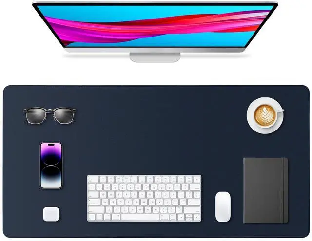 Main image of Leather Desk Pad Protector, Office Desk Mat, Large Mouse Pad, Non-Slip PU Leather Desk Blotter, Waterproof Computer Desk Writing Pad for Office and Home (Dark Blue, 31.5" x 15.7")
