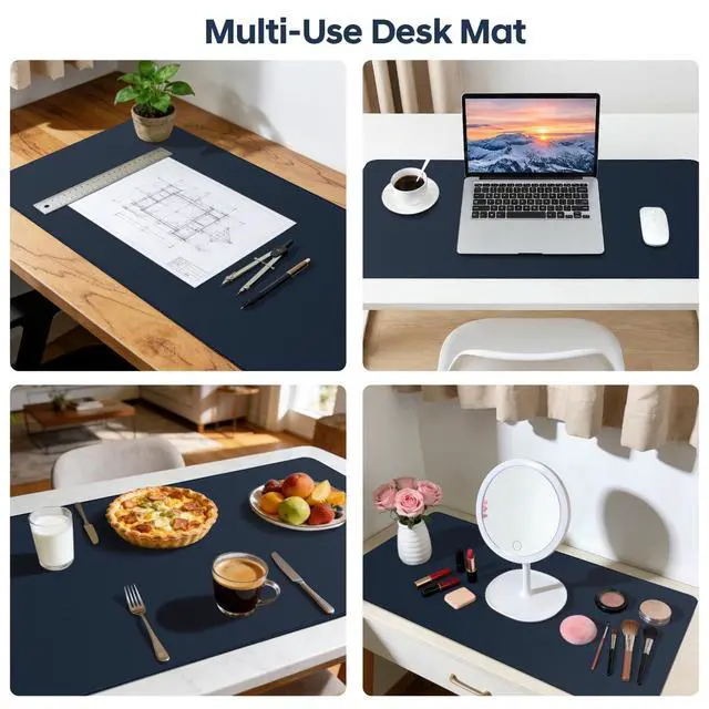 Alt view image 3 of 7 - Leather Desk Pad Protector, Office Desk Mat, Large Mouse Pad, Non-Slip PU Leather Desk Blotter, Waterproof Computer Desk Writing Pad for Office and Home (Dark Blue, 31.5" x 15.7")