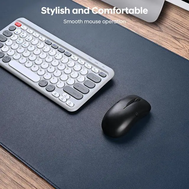 Alt view image 4 of 7 - Leather Desk Pad Protector, Office Desk Mat, Large Mouse Pad, Non-Slip PU Leather Desk Blotter, Waterproof Computer Desk Writing Pad for Office and Home (Dark Blue, 31.5" x 15.7")