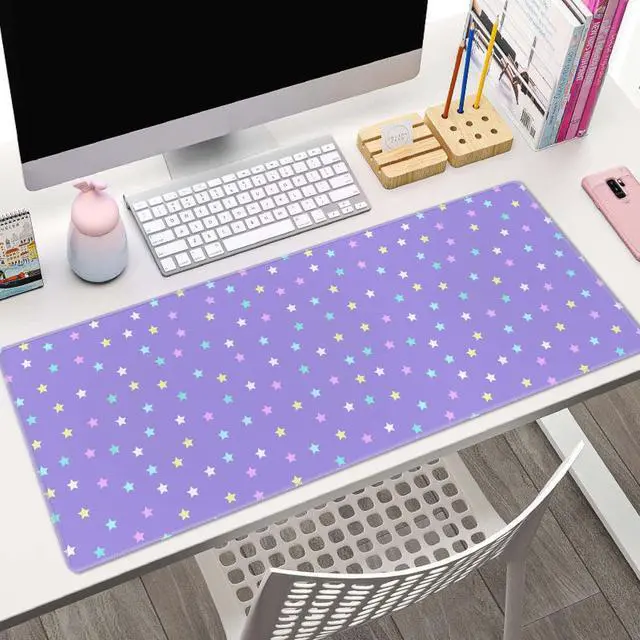 Alt view image 4 of 7 - Mouse Pad Gaming, Large Mouse Pads, Non-Slip Rubber Base Mousepad, Keyboard Mouse Mat Desk Pad with Stitched Edges, 31.5x11.8 inch Pastel Star Pattern