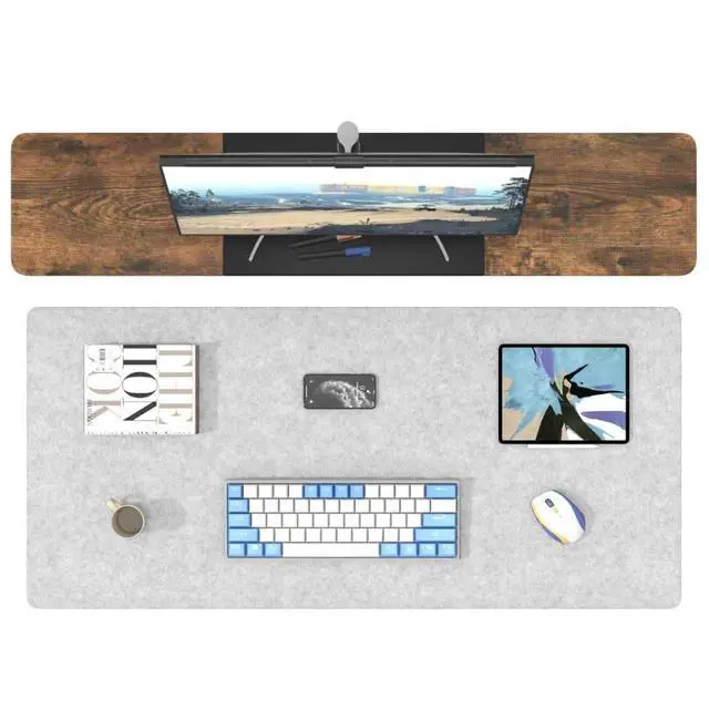 Alt view image 4 of 7 - Non-Slip Felt Desk Mat | 36''x16'' | Large Computer Desk Mat Keyboard and Mouse Pad | Office Desktop Pad Protector (Light Grey)