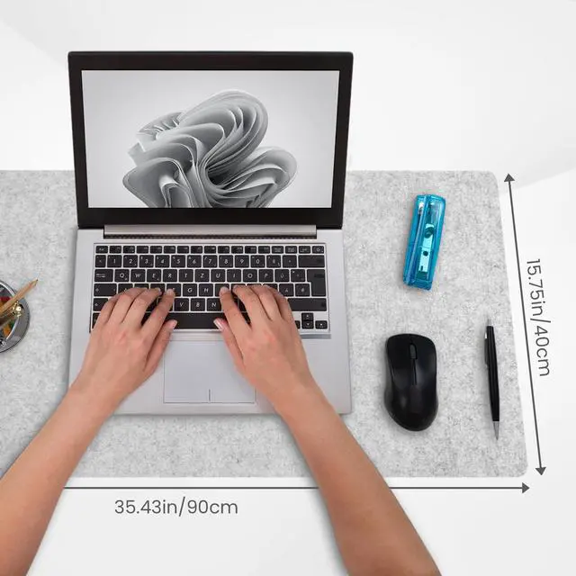 Alt view image 3 of 7 - Non-Slip Felt Desk Mat | 36''x16'' | Large Computer Desk Mat Keyboard and Mouse Pad | Office Desktop Pad Protector (Light Grey)