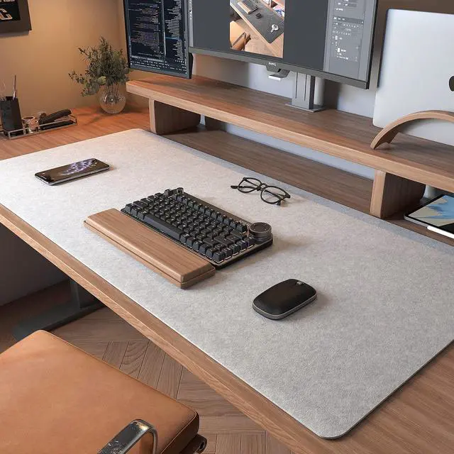 Alt view image 2 of 7 - Non-Slip Felt Desk Mat | 36''x16'' | Large Computer Desk Mat Keyboard and Mouse Pad | Office Desktop Pad Protector (Light Grey)
