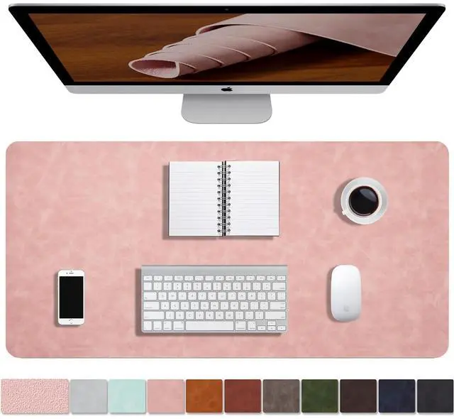 Main image of Distressed Leather Desk Mat - Non-Slip PU Leather Desk Pad Protector - Large Waterproof Mouse Pad Computer Keyboard Desk Mat Desk Accessories for Office & Home (Pink, 31.5"x 15.7")