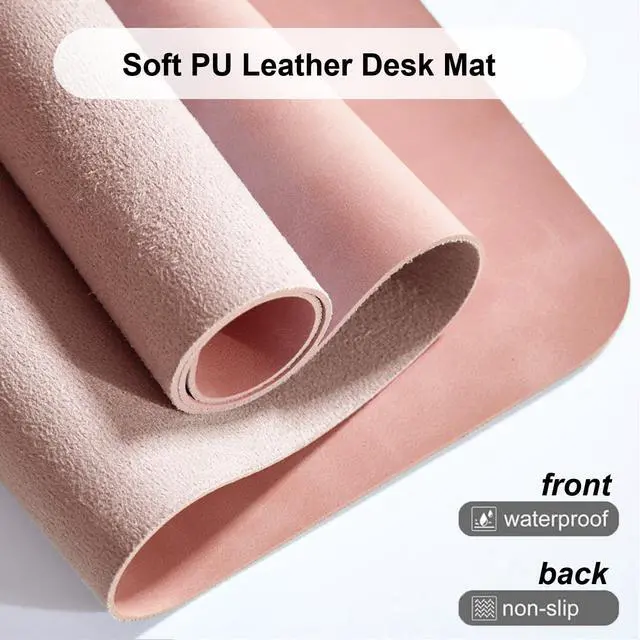 Alt view image 3 of 7 - Distressed Leather Desk Mat - Non-Slip PU Leather Desk Pad Protector - Large Waterproof Mouse Pad Computer Keyboard Desk Mat Desk Accessories for Office & Home (Pink, 31.5"x 15.7")
