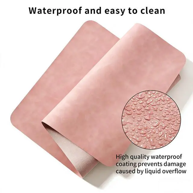 Alt view image 5 of 7 - Distressed Leather Desk Mat - Non-Slip PU Leather Desk Pad Protector - Large Waterproof Mouse Pad Computer Keyboard Desk Mat Desk Accessories for Office & Home (Pink, 31.5"x 15.7")