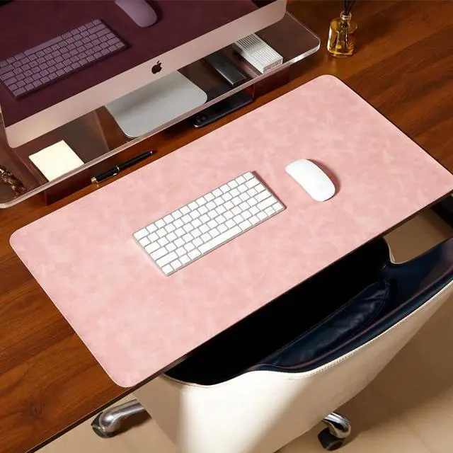 Alt view image 7 of 7 - Distressed Leather Desk Mat - Non-Slip PU Leather Desk Pad Protector - Large Waterproof Mouse Pad Computer Keyboard Desk Mat Desk Accessories for Office & Home (Pink, 31.5"x 15.7")