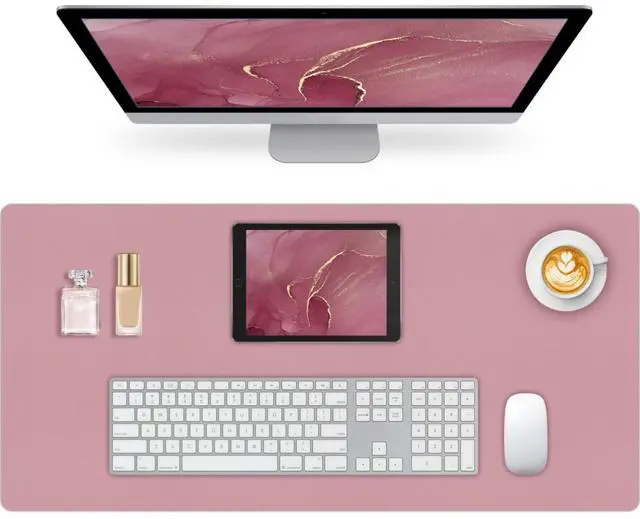 Main image of Non-Slip Desk Pad Mat, Leather Desk Mat for Desktop, Large Mouse Pad, Waterproof Computer Mouse Mat Desktop Protector for Office/Home (Purple Pink, 35.4" x 17")