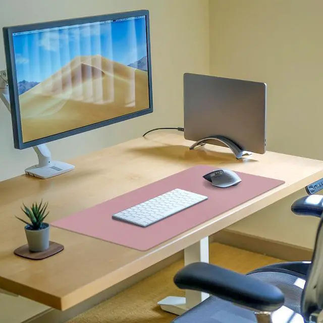 Alt view image 3 of 7 - Non-Slip Desk Pad Mat, Leather Desk Mat for Desktop, Large Mouse Pad, Waterproof Computer Mouse Mat Desktop Protector for Office/Home (Purple Pink, 35.4" x 17")