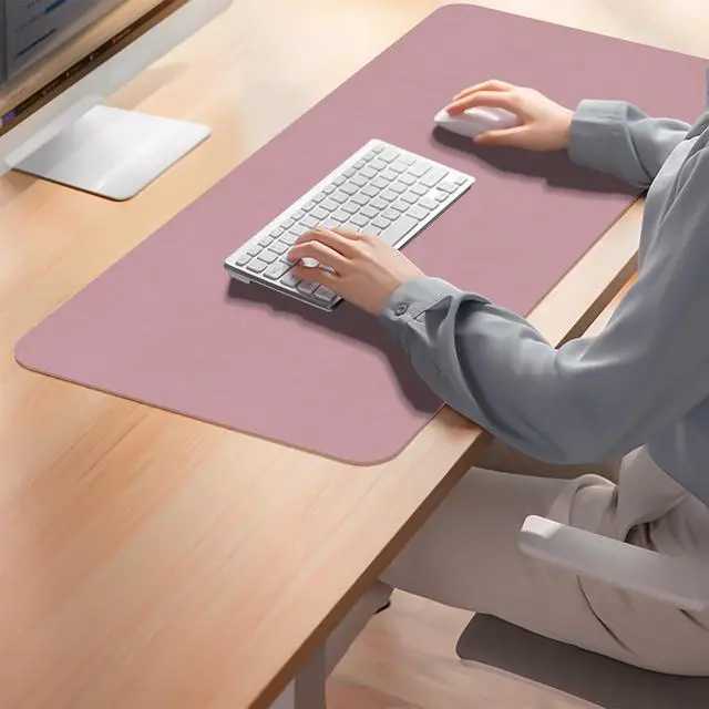 Alt view image 4 of 7 - Non-Slip Desk Pad Mat, Leather Desk Mat for Desktop, Large Mouse Pad, Waterproof Computer Mouse Mat Desktop Protector for Office/Home (Purple Pink, 35.4" x 17")