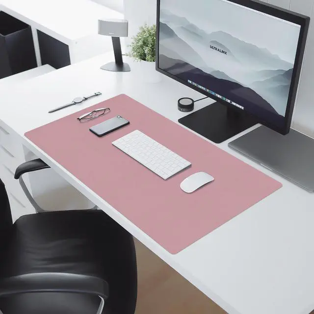 Alt view image 5 of 7 - Non-Slip Desk Pad Mat, Leather Desk Mat for Desktop, Large Mouse Pad, Waterproof Computer Mouse Mat Desktop Protector for Office/Home (Purple Pink, 35.4" x 17")