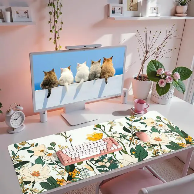 Alt view image 2 of 7 - Large Desk Mat, Desk Matt for Desktop, Leather Mouse Pad, Waterproof Large Keyboard Pad, Anti-Slip Computer mat, Keyboard and Mousepad for Women Office Decor (35.4"x16.9")