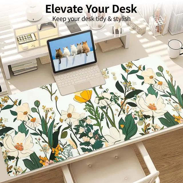Alt view image 3 of 7 - Large Desk Mat, Desk Matt for Desktop, Leather Mouse Pad, Waterproof Large Keyboard Pad, Anti-Slip Computer mat, Keyboard and Mousepad for Women Office Decor (35.4"x16.9")