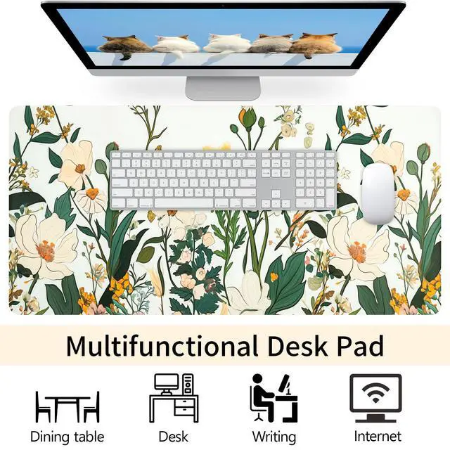 Alt view image 6 of 7 - Large Desk Mat, Desk Matt for Desktop, Leather Mouse Pad, Waterproof Large Keyboard Pad, Anti-Slip Computer mat, Keyboard and Mousepad for Women Office Decor (35.4"x16.9")