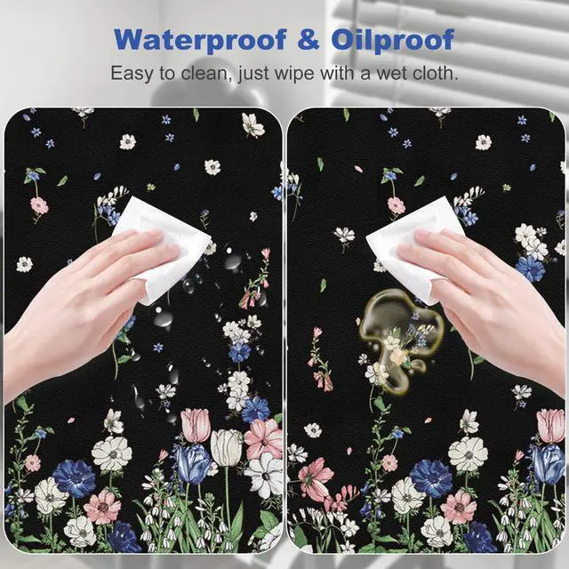 Alt view image 4 of 7 - Leather Desk Protector Mouse Pad, Large Keyboard Mat, Non-Slip PVC Leather Blotter, Black Laptop Pad, Waterproof Writing Pad for Office Home 35.4" x 15.7", Flower Rain