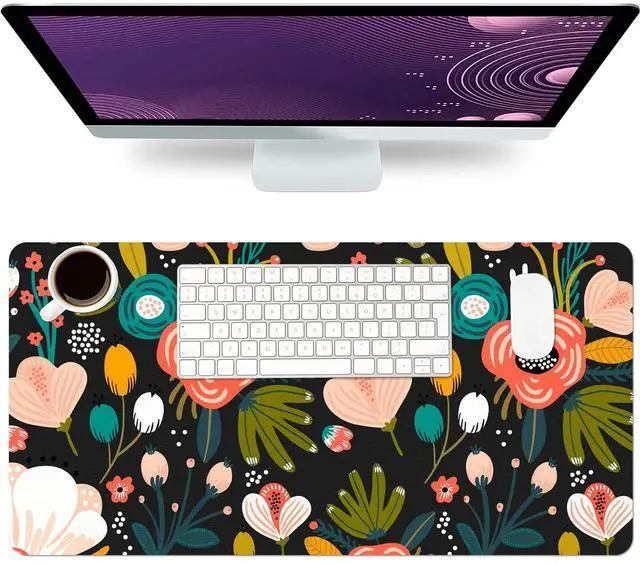 Main image of Desk Mat Large Protector Pad 27.5" ×13.8", Non-Slip PU Leather Desk Blotter, Waterproof Mouse Pad for Office Home Black Floral