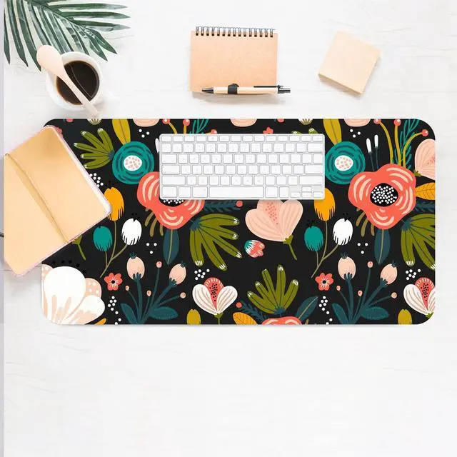 Alt view image 5 of 7 - Desk Mat Large Protector Pad 27.5" ×13.8", Non-Slip PU Leather Desk Blotter, Waterproof Mouse Pad for Office Home Black Floral