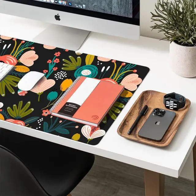 Alt view image 6 of 7 - Desk Mat Large Protector Pad 27.5" ×13.8", Non-Slip PU Leather Desk Blotter, Waterproof Mouse Pad for Office Home Black Floral