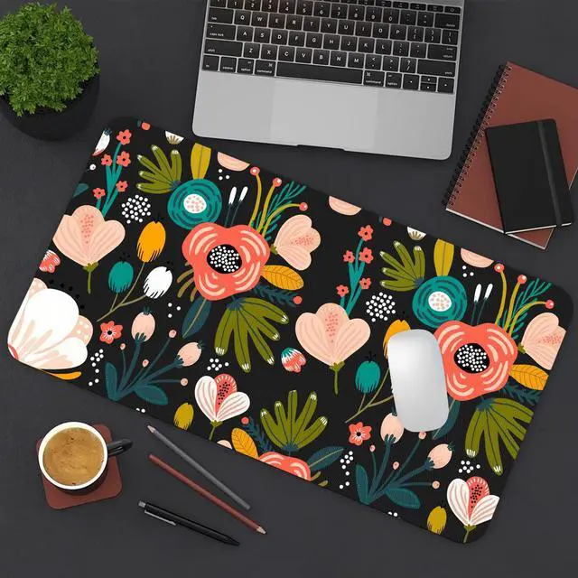 Alt view image 7 of 7 - Desk Mat Large Protector Pad 27.5" ×13.8", Non-Slip PU Leather Desk Blotter, Waterproof Mouse Pad for Office Home Black Floral