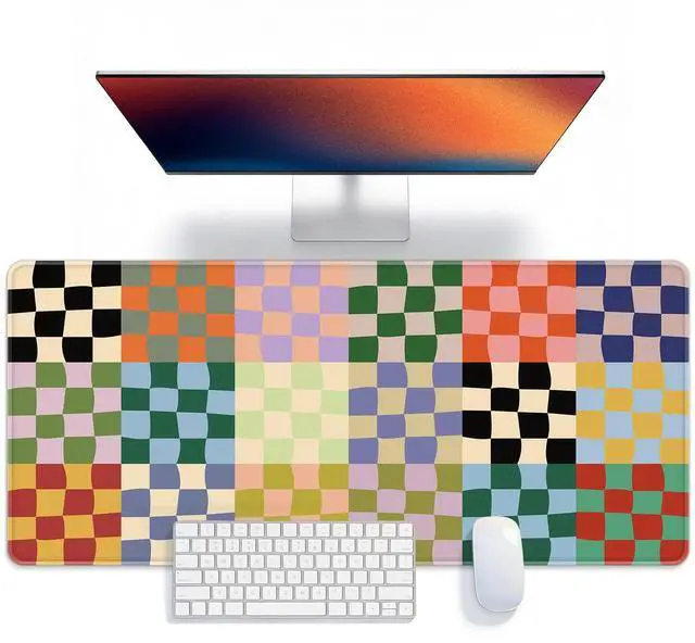 Main image of Office Desk Mat Large Mouse Pad Computer Desktop Cover Protector with Lycra Surface & Non-Slip Rubber Base, Edges Desk Protector for Keyboard, Mouse, and Writing(Retro Checkered)