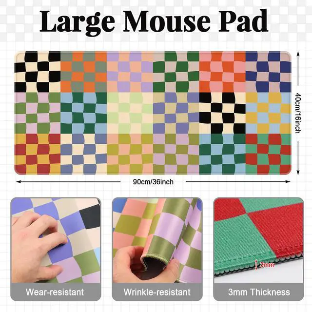 Alt view image 2 of 7 - Office Desk Mat Large Mouse Pad Computer Desktop Cover Protector with Lycra Surface & Non-Slip Rubber Base, Edges Desk Protector for Keyboard, Mouse, and Writing(Retro Checkered)