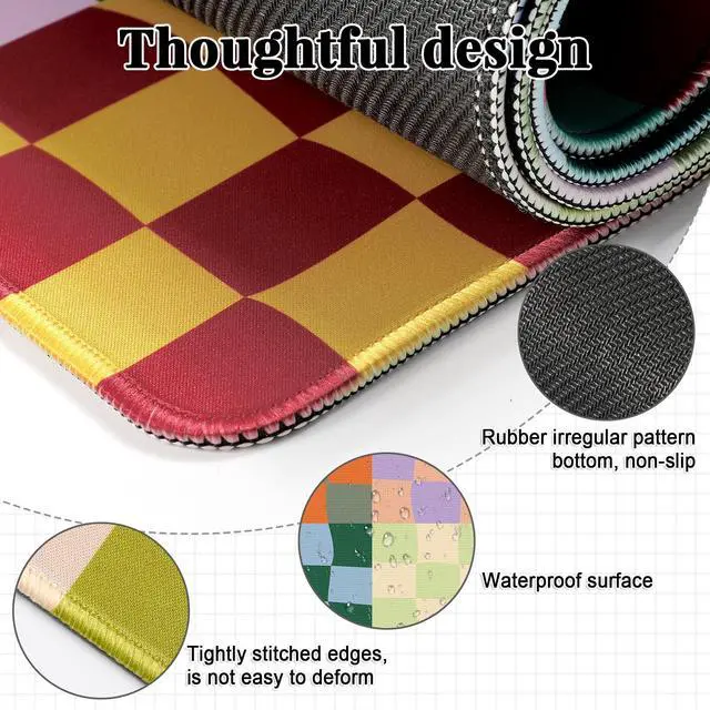 Alt view image 3 of 7 - Office Desk Mat Large Mouse Pad Computer Desktop Cover Protector with Lycra Surface & Non-Slip Rubber Base, Edges Desk Protector for Keyboard, Mouse, and Writing(Retro Checkered)