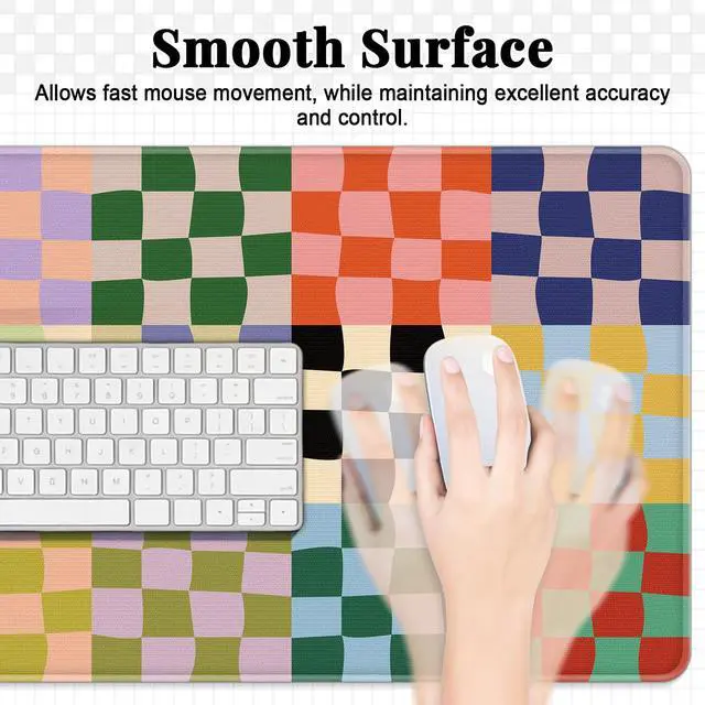 Alt view image 4 of 7 - Office Desk Mat Large Mouse Pad Computer Desktop Cover Protector with Lycra Surface & Non-Slip Rubber Base, Edges Desk Protector for Keyboard, Mouse, and Writing(Retro Checkered)