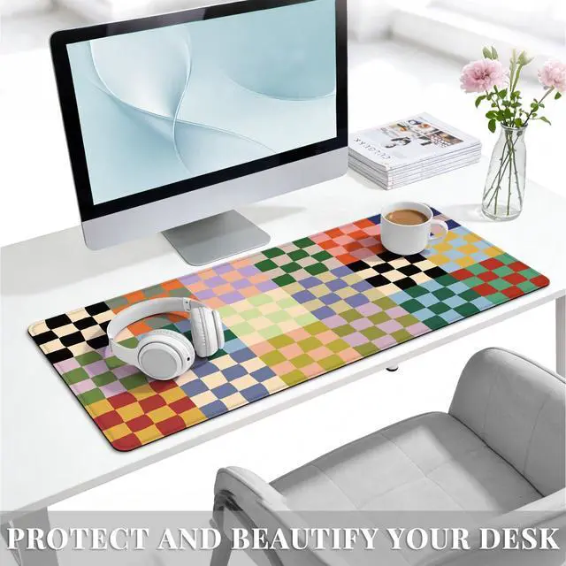 Alt view image 5 of 7 - Office Desk Mat Large Mouse Pad Computer Desktop Cover Protector with Lycra Surface & Non-Slip Rubber Base, Edges Desk Protector for Keyboard, Mouse, and Writing(Retro Checkered)