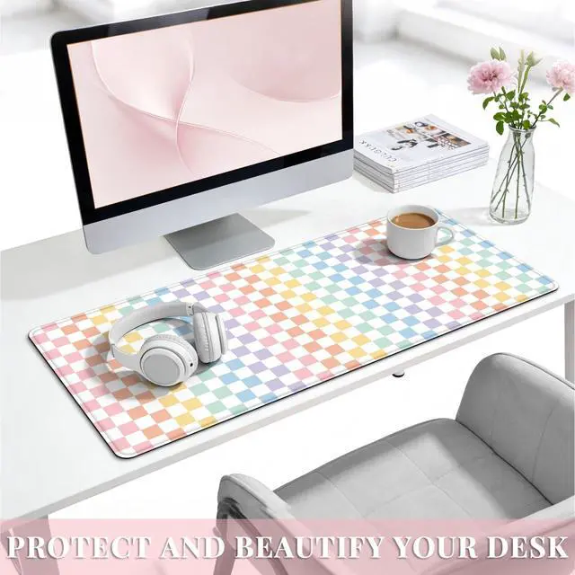 Alt view image 5 of 7 - Office Desk Mat Large Mouse Pad Computer Desktop Cover Protector with Lycra Surface & Non-Slip Rubber Base, Edges Desk Protector for Keyboard, Mouse, and Writing(Multicolor)