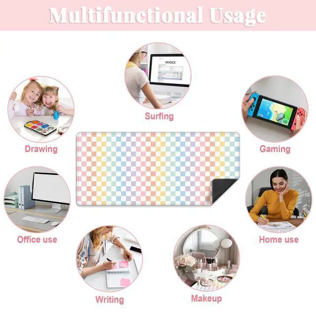 Alt view image 7 of 7 - Office Desk Mat Large Mouse Pad Computer Desktop Cover Protector with Lycra Surface & Non-Slip Rubber Base, Edges Desk Protector for Keyboard, Mouse, and Writing(Multicolor)