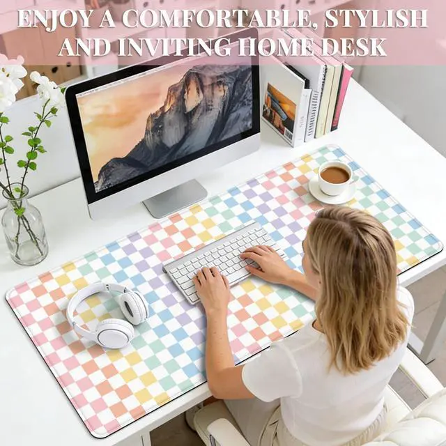 Alt view image 6 of 7 - Office Desk Mat Large Mouse Pad Computer Desktop Cover Protector with Lycra Surface & Non-Slip Rubber Base, Edges Desk Protector for Keyboard, Mouse, and Writing(Multicolor)