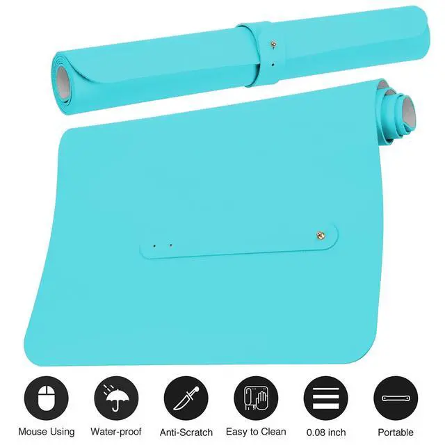 Alt view image 3 of 7 - Leather Desk Pad Protector,Non-Slip Mouse Pad,Laptop Desk Pad,Office Mouse Mat,Waterproof Leather Desk Blotter,Desk Writing Pad for Office and Home (L-Bright Blue,35"x 17")