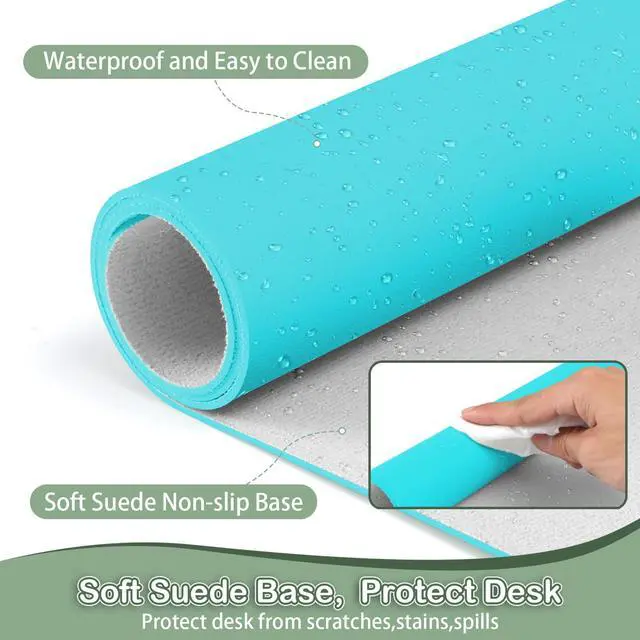 Alt view image 4 of 7 - Leather Desk Pad Protector,Non-Slip Mouse Pad,Laptop Desk Pad,Office Mouse Mat,Waterproof Leather Desk Blotter,Desk Writing Pad for Office and Home (L-Bright Blue,35"x 17")
